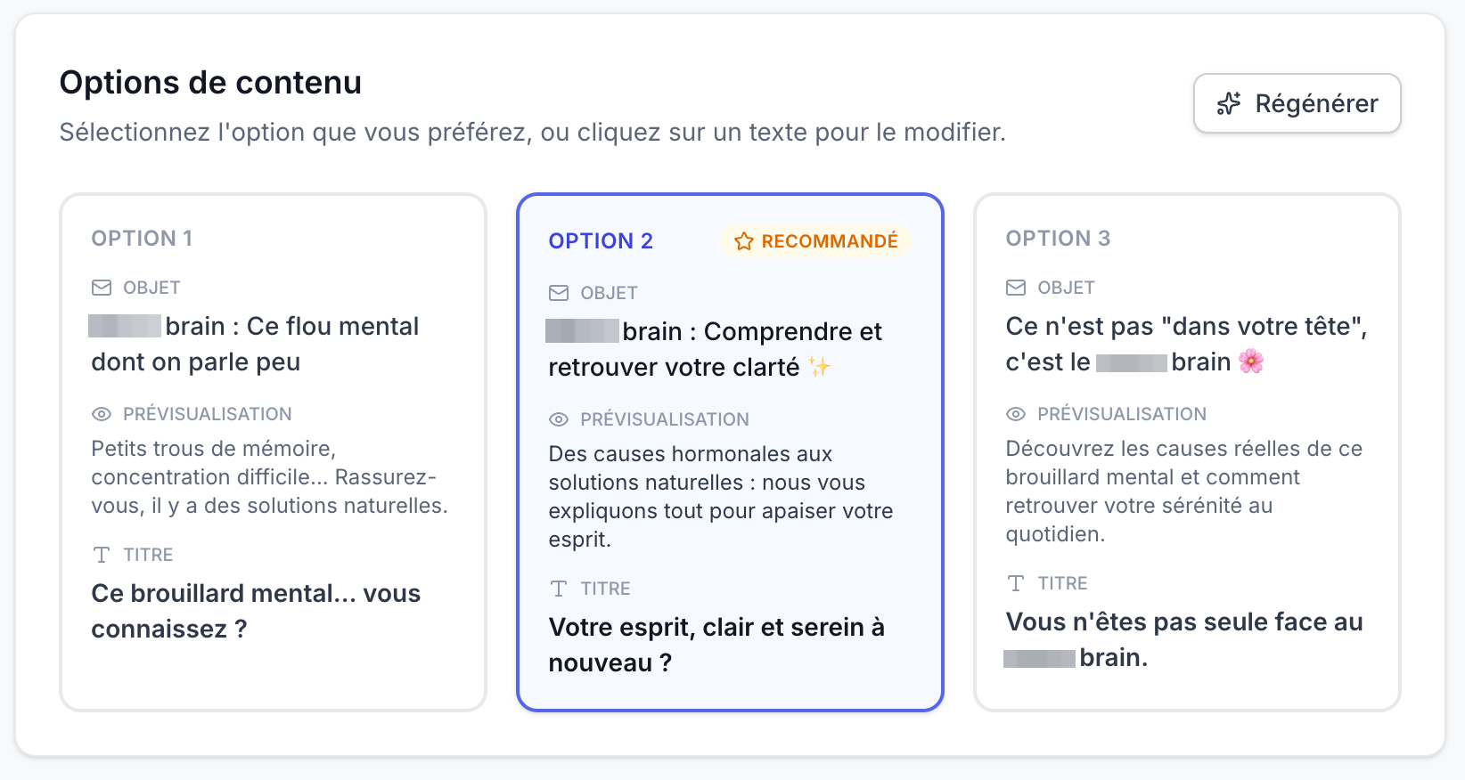 3 options de contenu IA pour une campagne