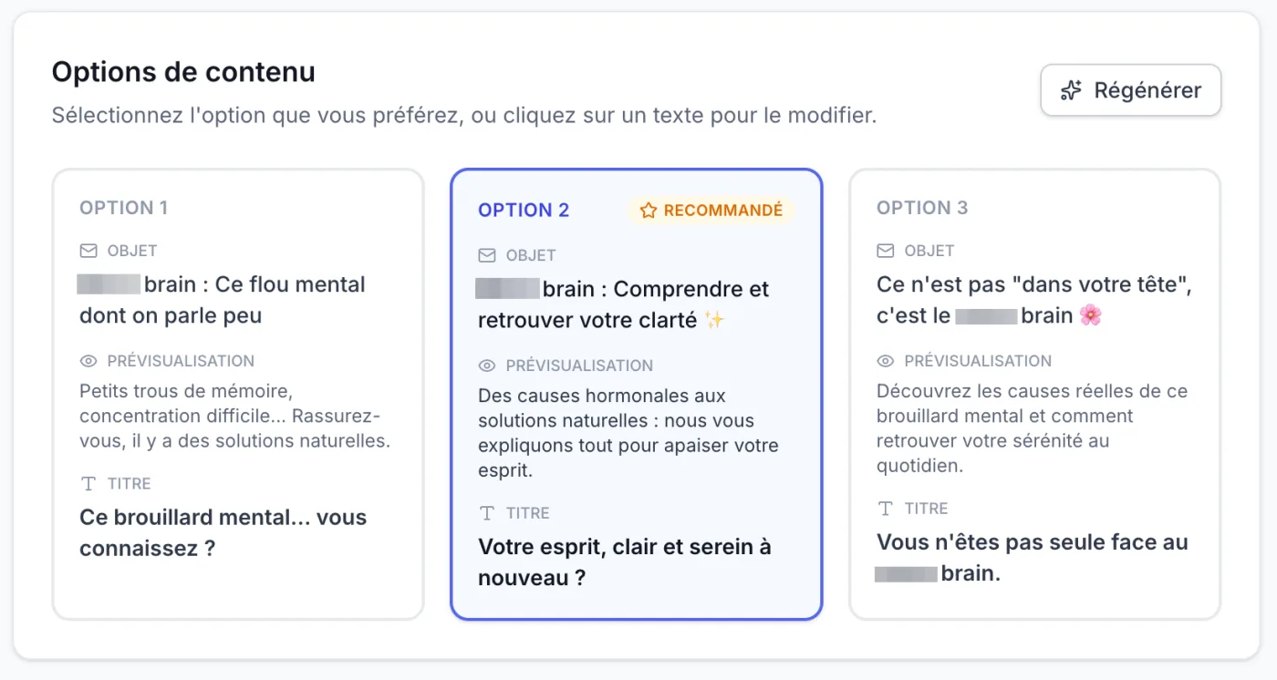 3 options de contenu IA pour une campagne