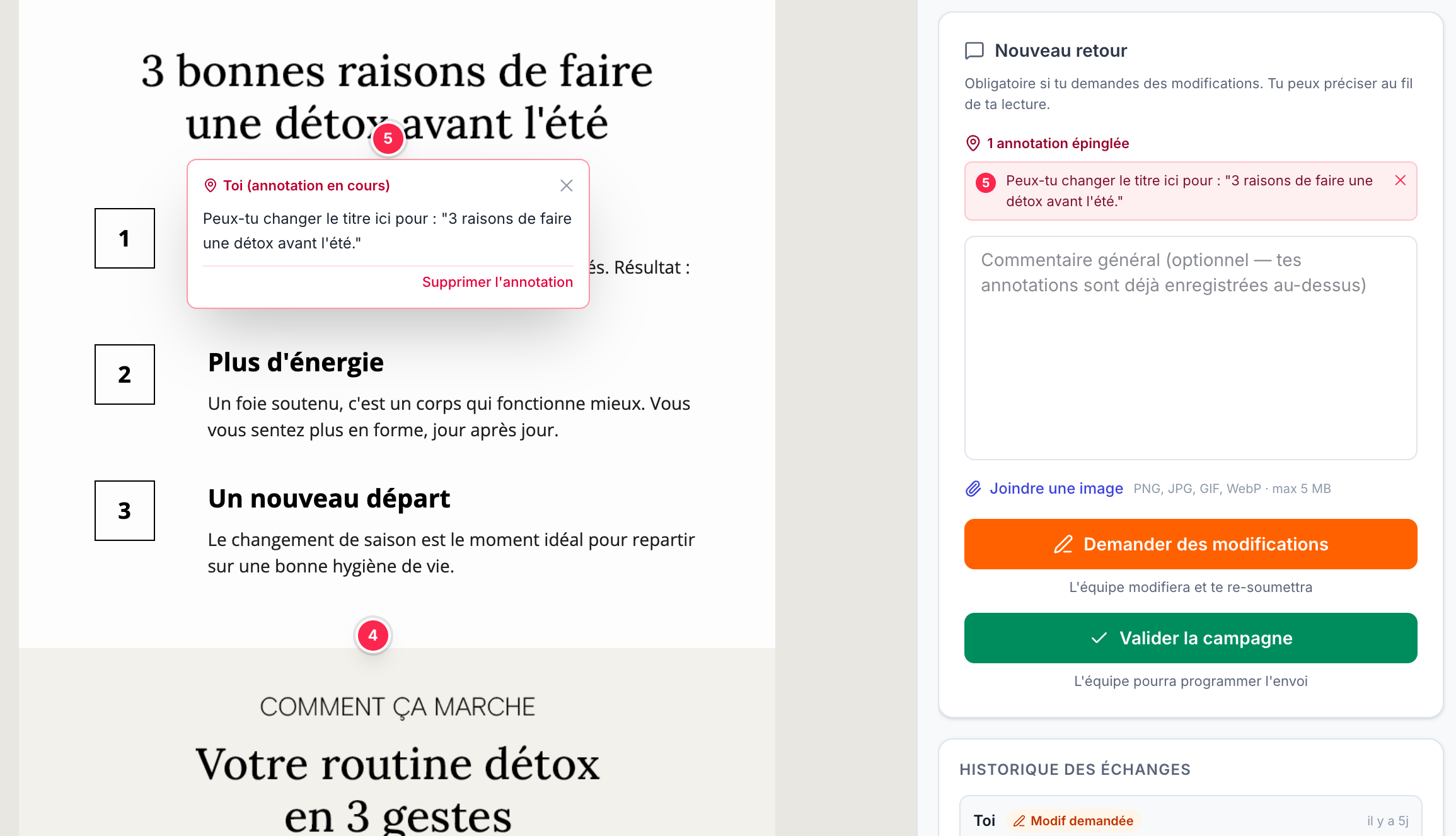 Validation client — annotation Figma-like