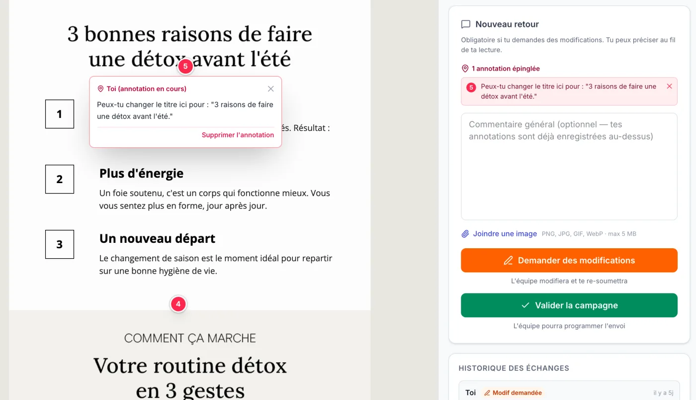 Validation client, annotation Figma-like
